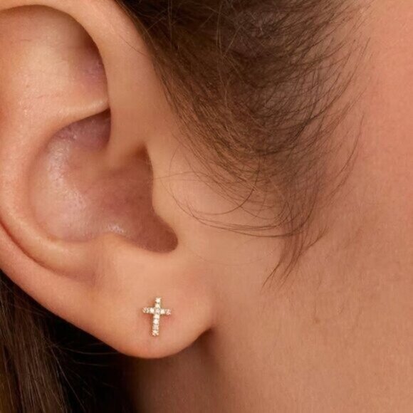 Cross Stud Earrings Pave CZ "Diamonds" Cross Studs Faith Jewelry Gift for her - Picture 10 of 13